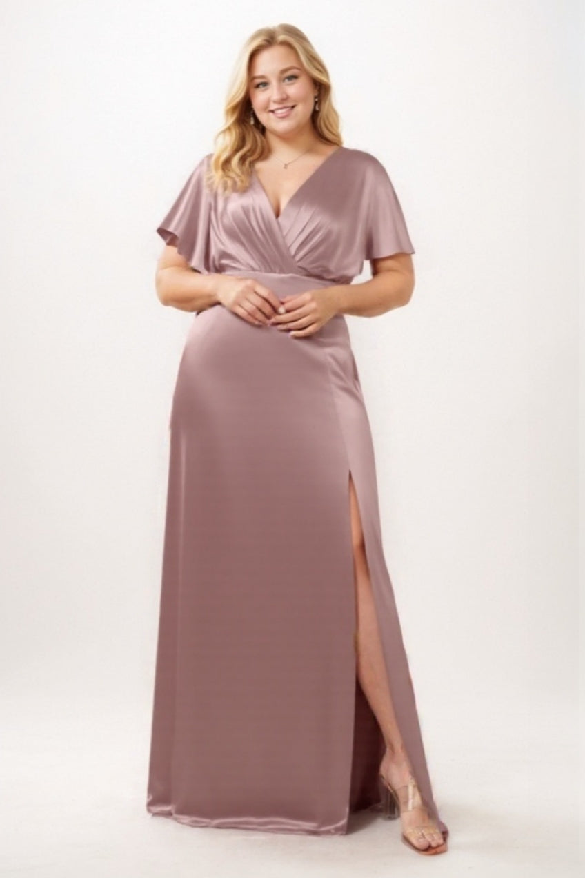 Sheath Sweep Luxe Satin Bridesmaid Dress Formal Dresses CB0505