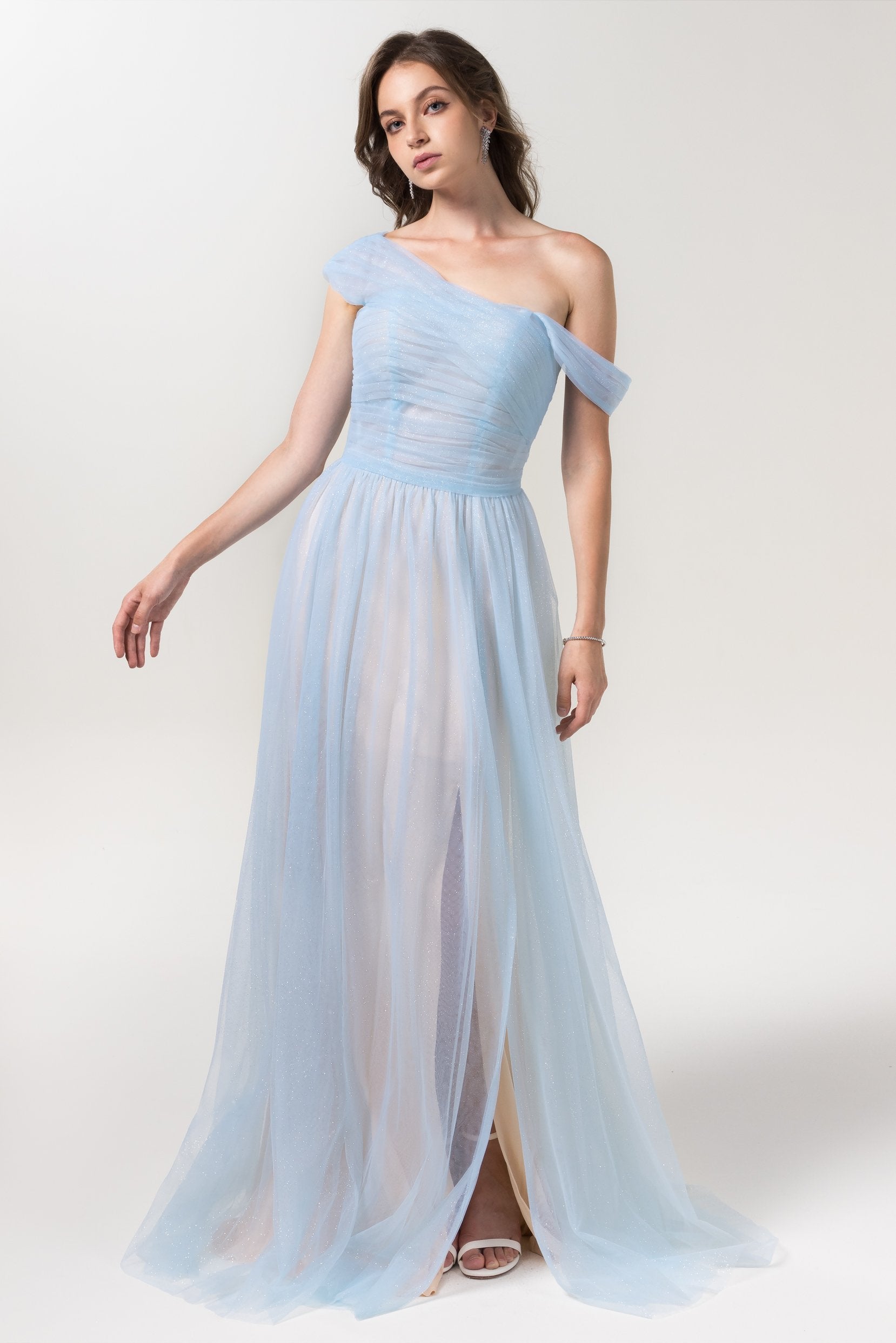 A-Line Floor Length Sparkling Tulle Bridesmaid Dress Formal Dresses CB0614