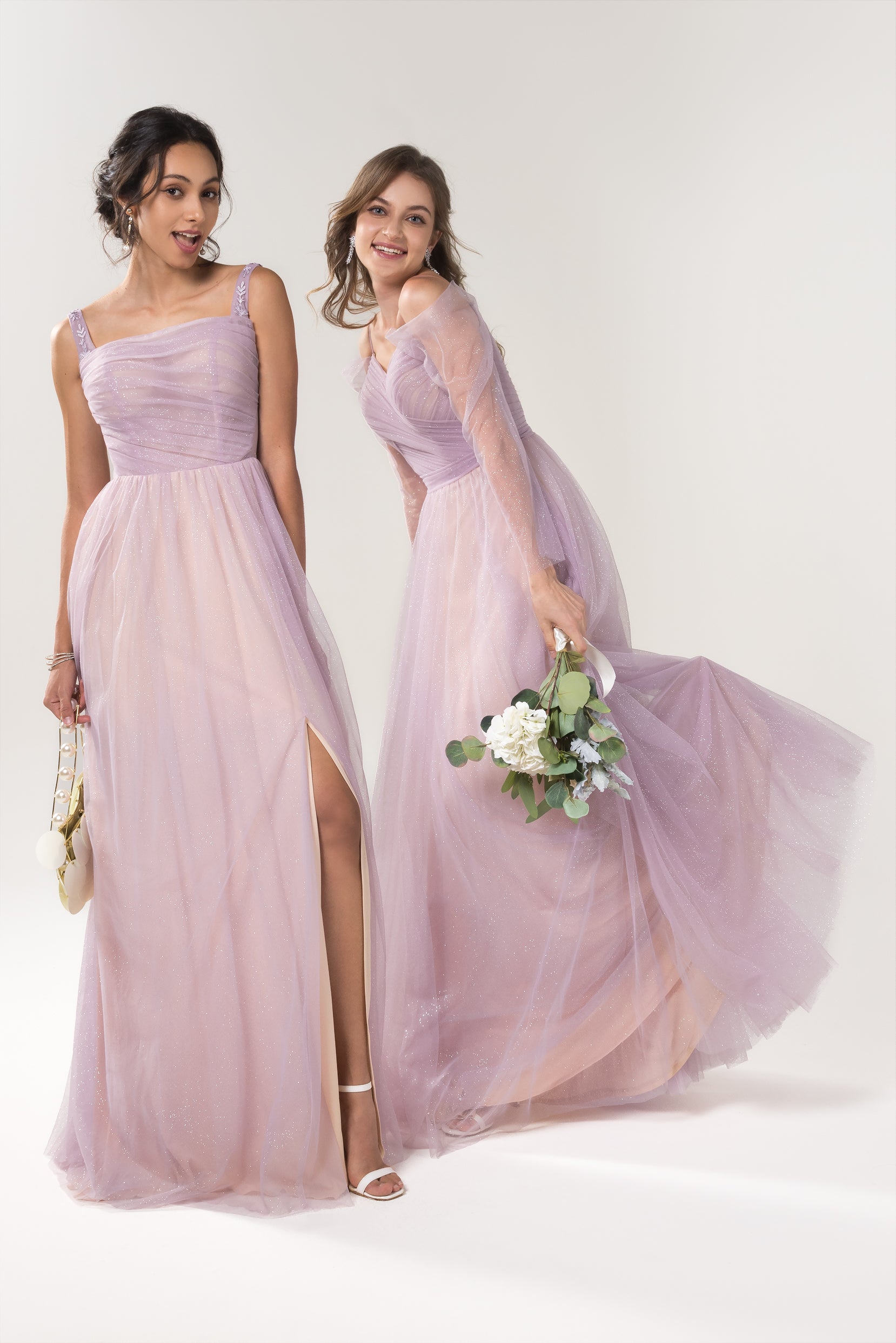 Off Shoulder Sparkling Tulle A-line Purple Bridesmaid Dress CB0616 –  COCOMELODY