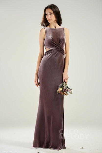 Sheath-Column Floor Length Velvet Bridesmaid Dress CB0624