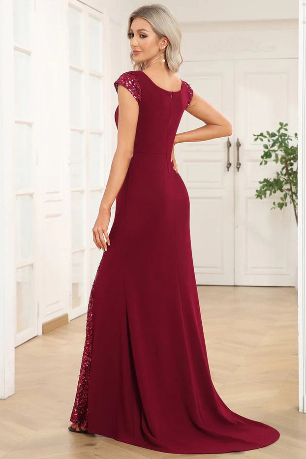 Sheath-Column Sweep-Brush Train Chiffon Bridesmaid Dress CB0656