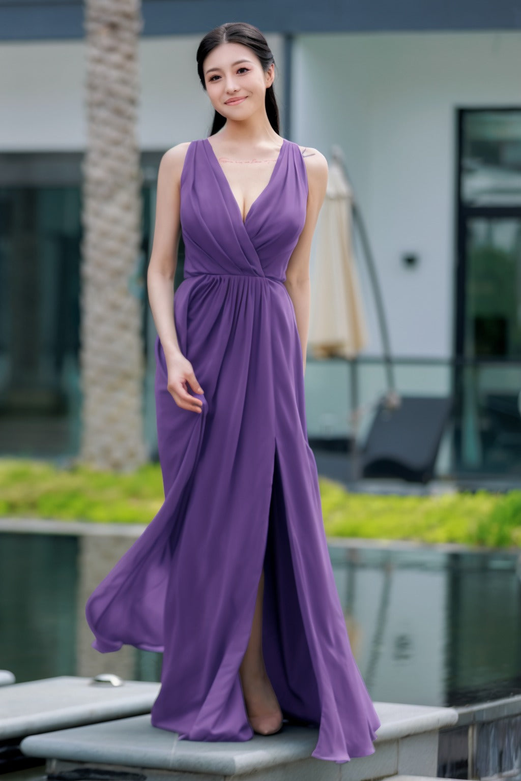 A-Line Floor Length Chiffon Bridesmaid Dress CB0708