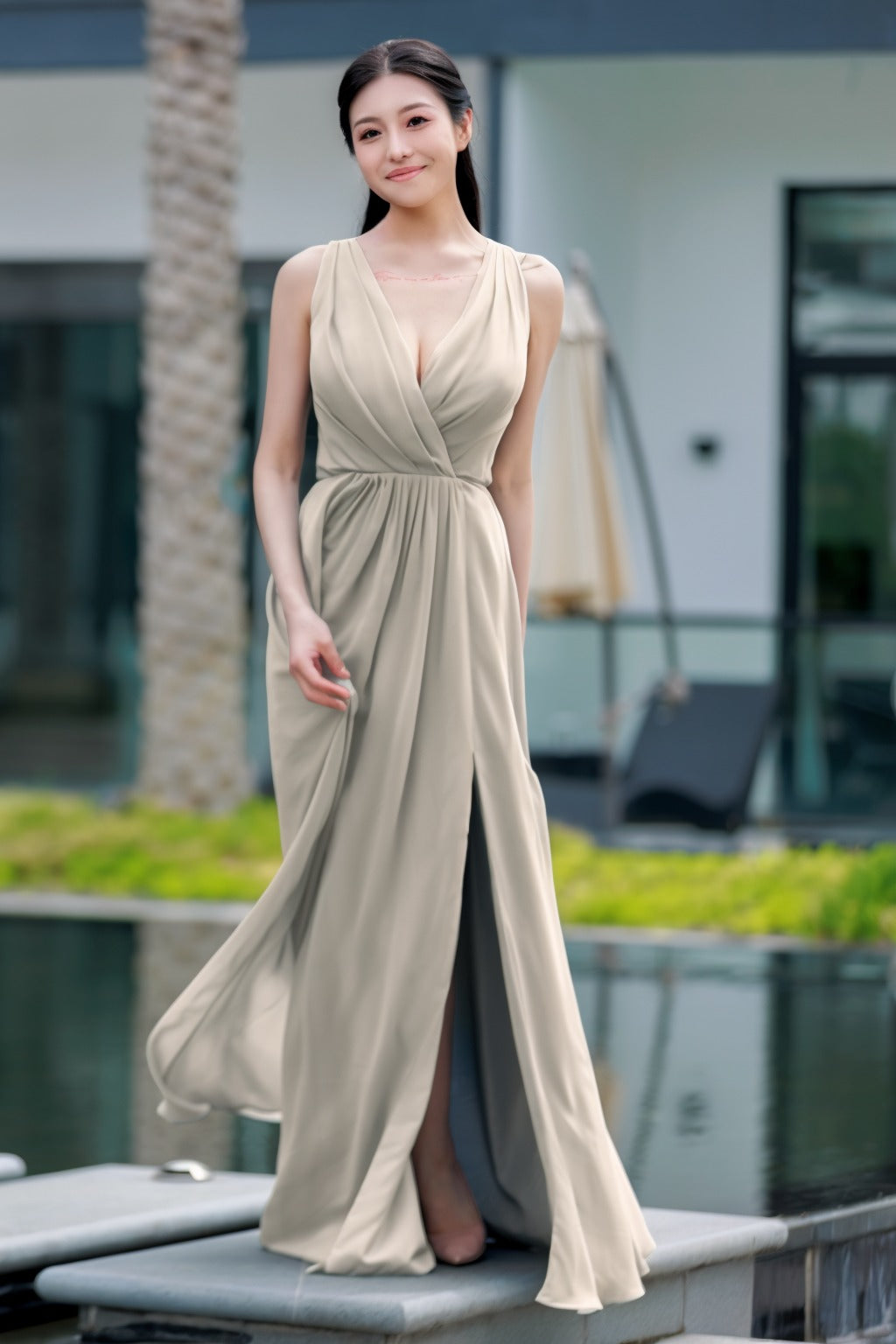 A-Line Floor Length Chiffon Bridesmaid Dress CB0708