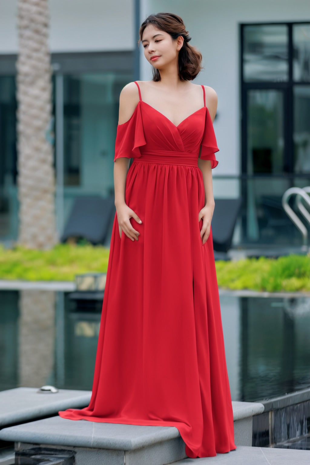 A-Line Floor Length Chiffon Bridesmaid Dress CB0710