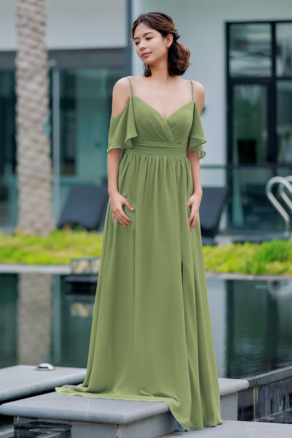 A-Line Floor Length Chiffon Bridesmaid Dress CB0710