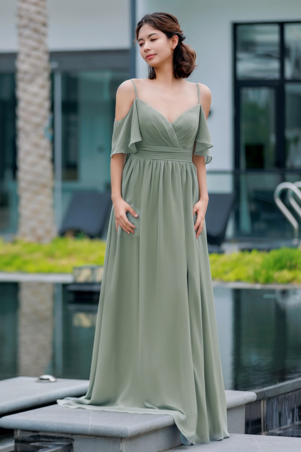 A-Line Floor Length Chiffon Bridesmaid Dress CB0710