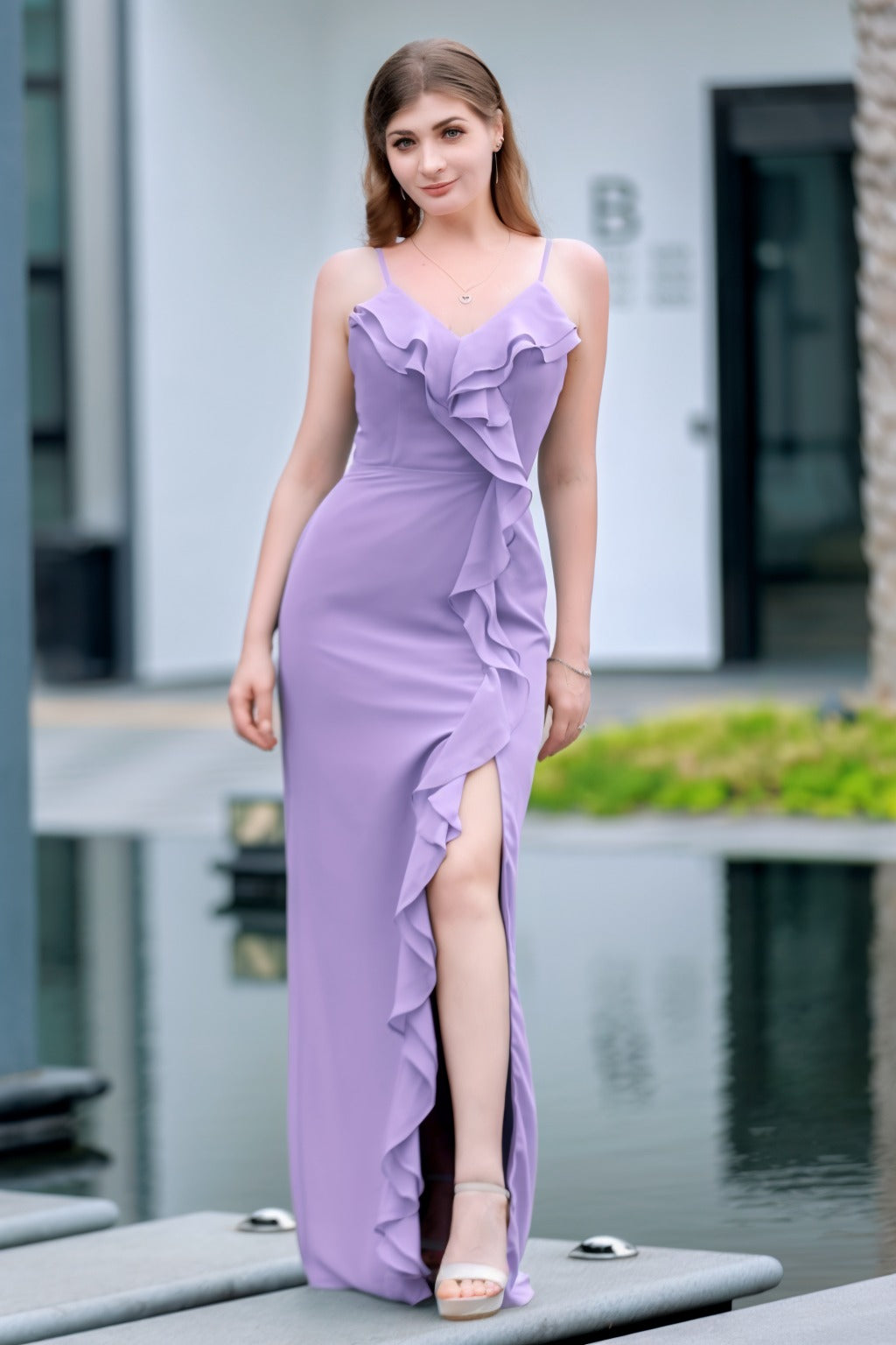 Sheath-Column Floor Length Chiffon Bridesmaid Dress CB0711