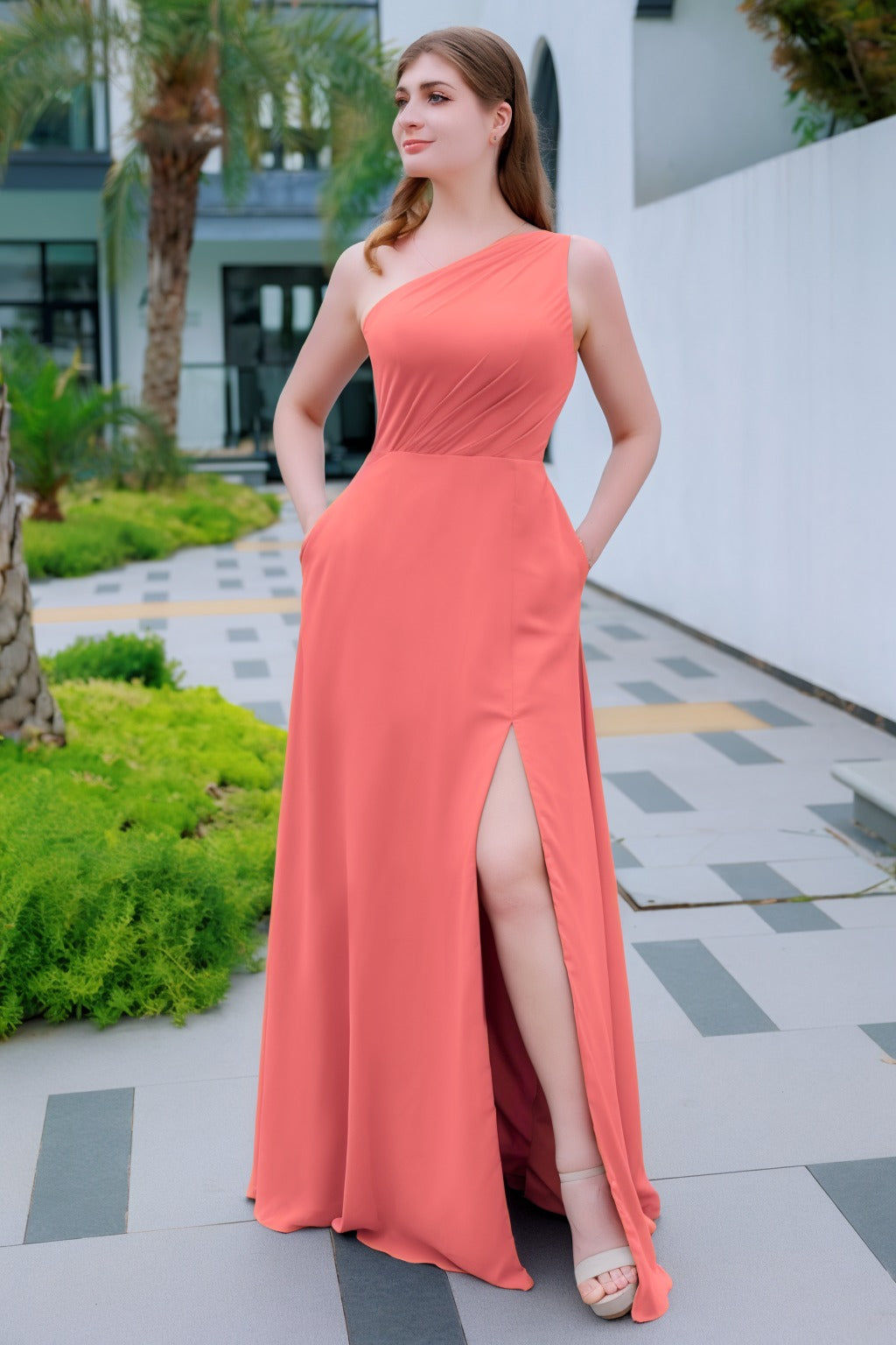 A-Line Floor Length Chiffon Bridesmaid Dress CB0715