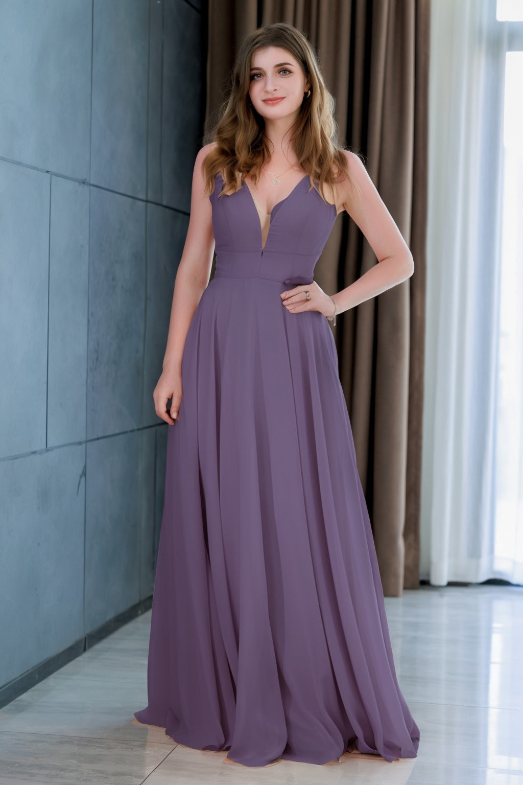 A-Line Floor Length Chiffon Bridesmaid Dress CB0716