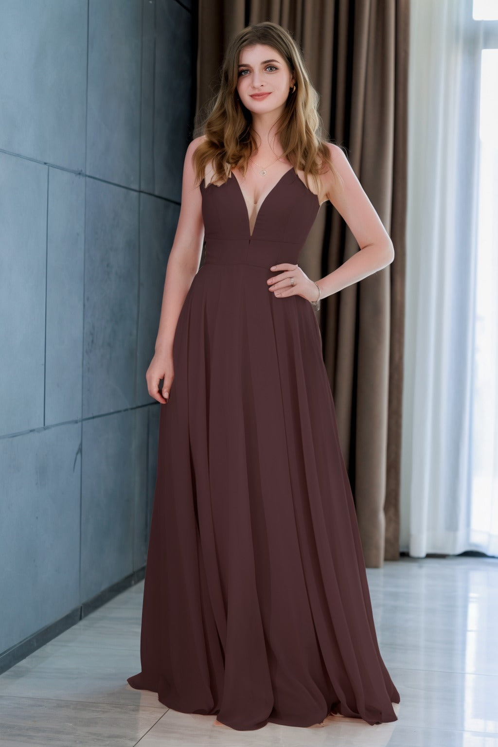 A-Line Floor Length Chiffon Bridesmaid Dress CB0716