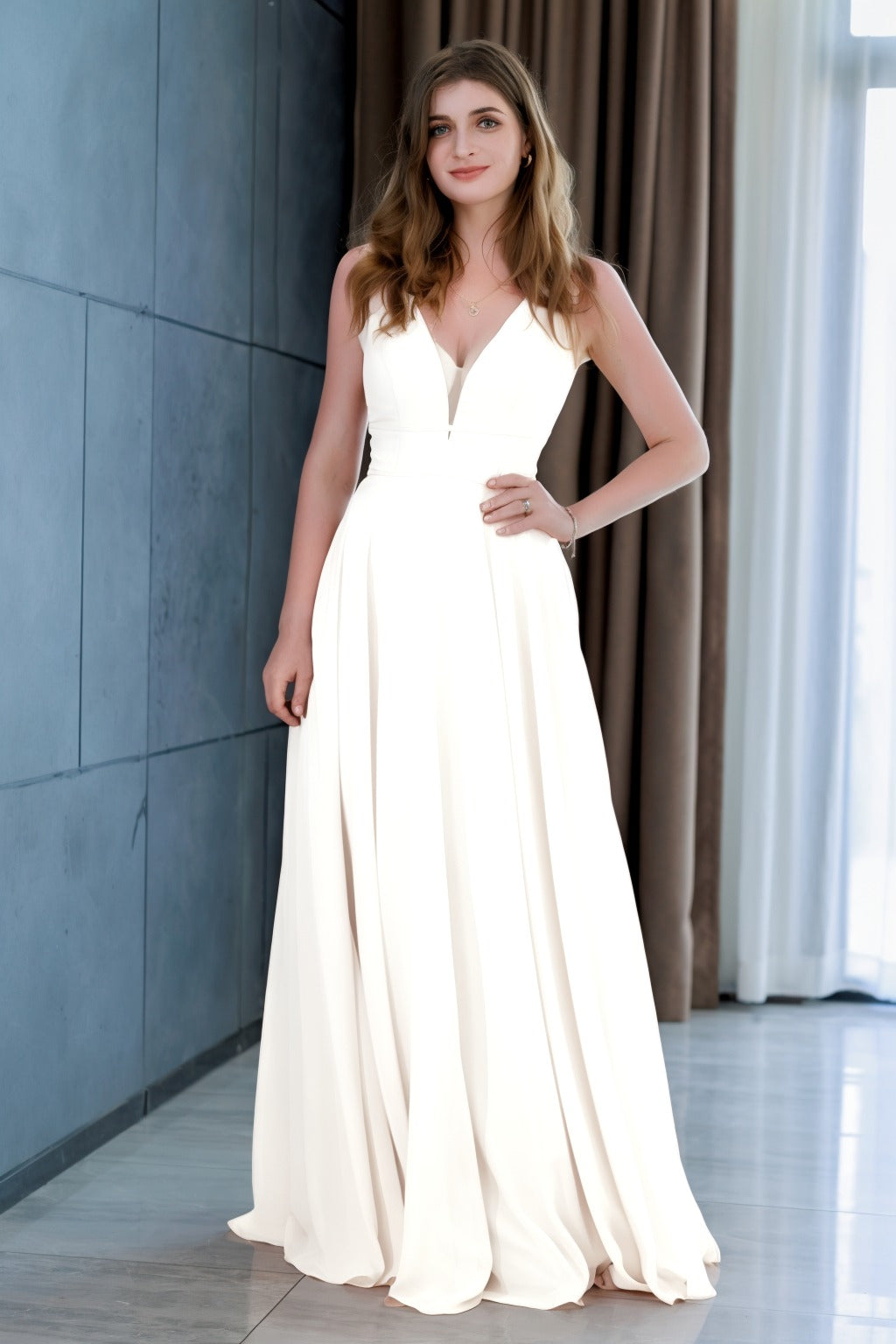 A-Line Floor Length Chiffon Bridesmaid Dress CB0716