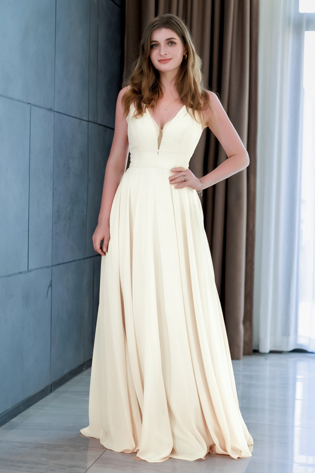 A-Line Floor Length Chiffon Bridesmaid Dress CB0716