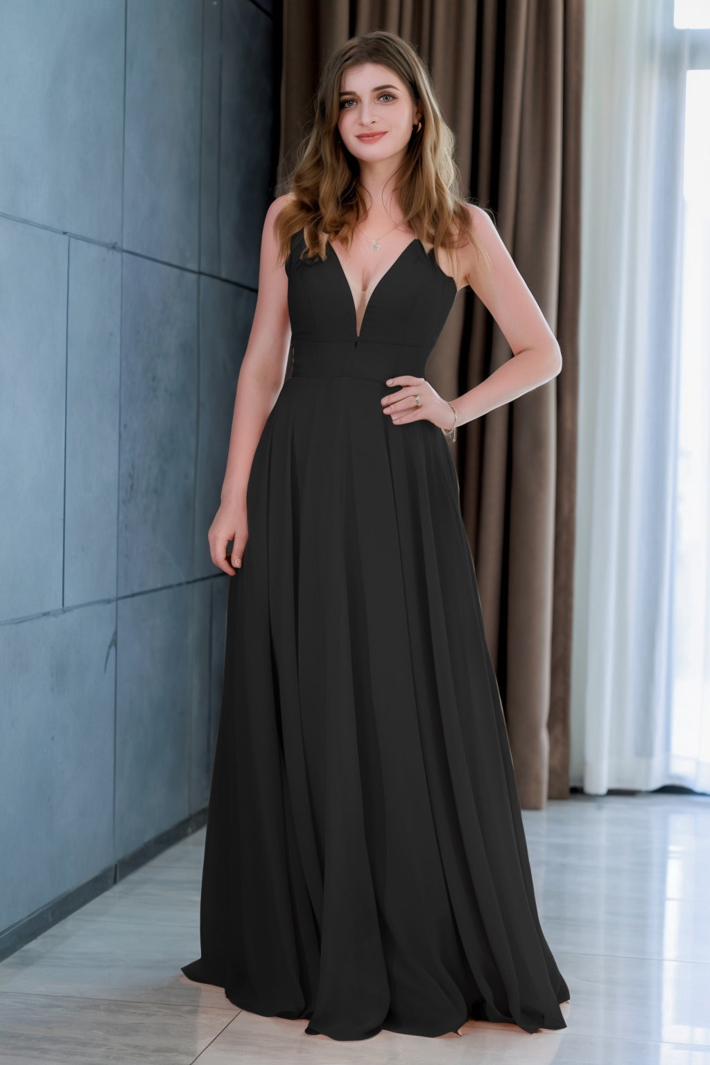 A-Line Floor Length Chiffon Bridesmaid Dress CB0716