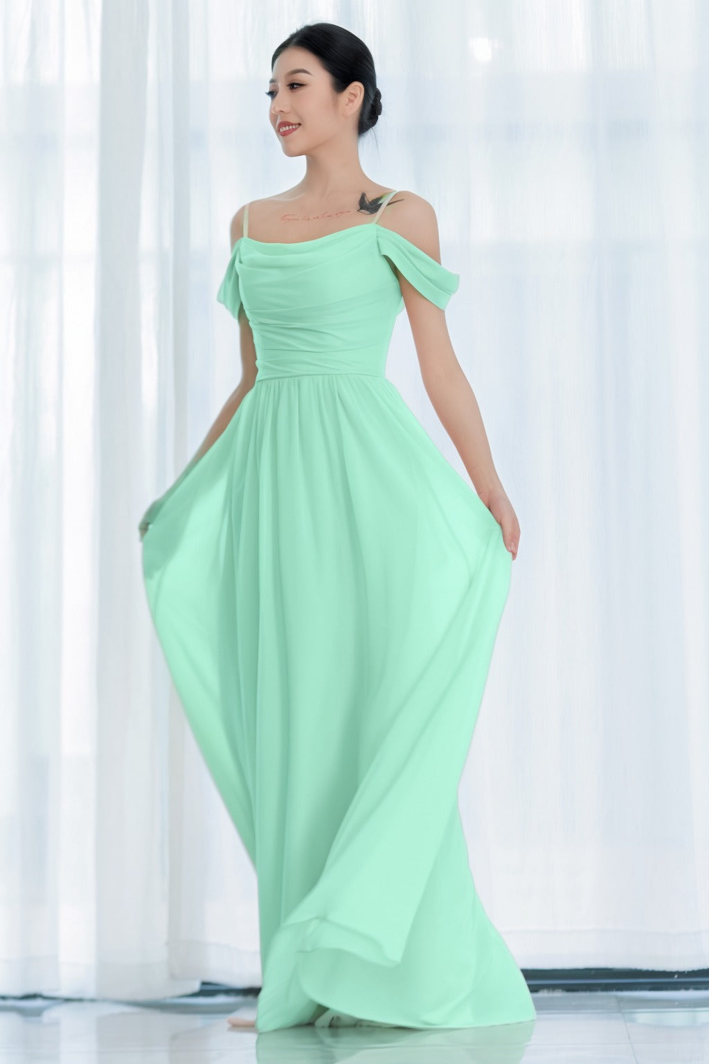 A-Line Floor Length Chiffon Bridesmaid Dress CB0717