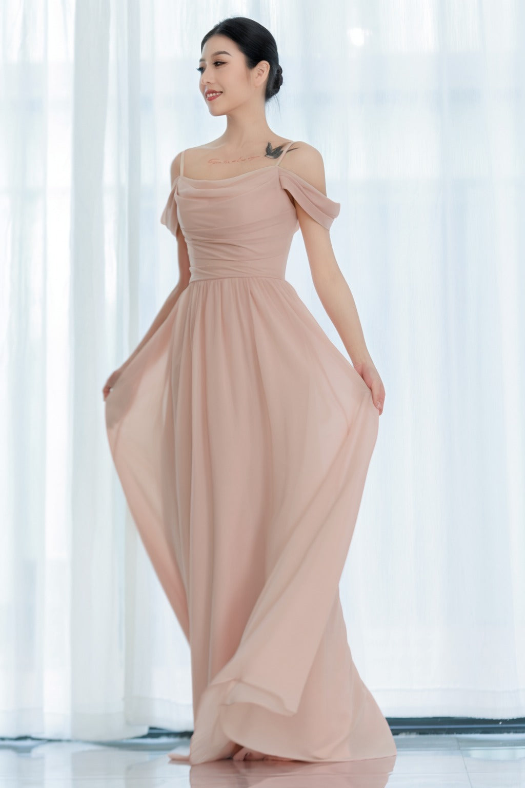 A-Line Floor Length Chiffon Bridesmaid Dress CB0717