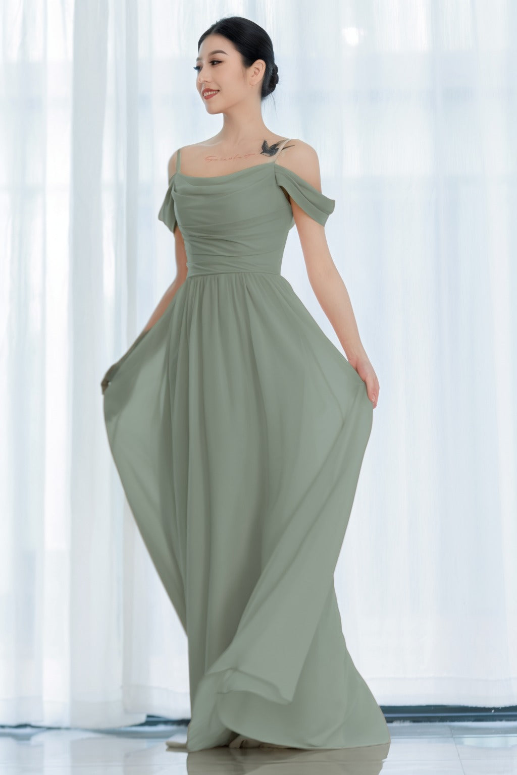 A-Line Floor Length Chiffon Bridesmaid Dress CB0717