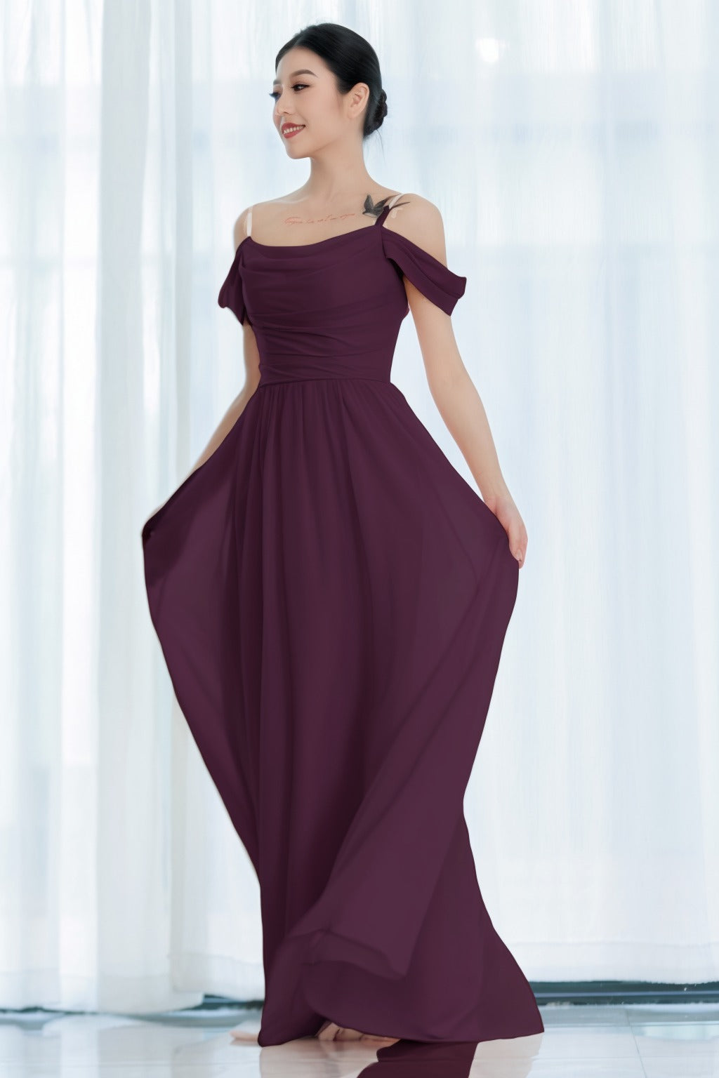 A-Line Floor Length Chiffon Bridesmaid Dress CB0717