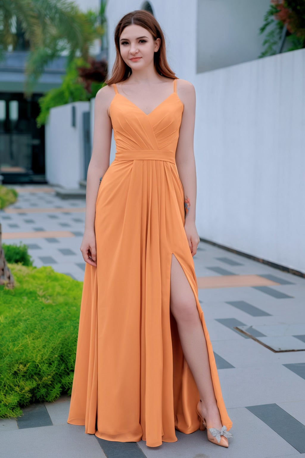 A-Line Floor Length Chiffon Bridesmaid Dress CB0718