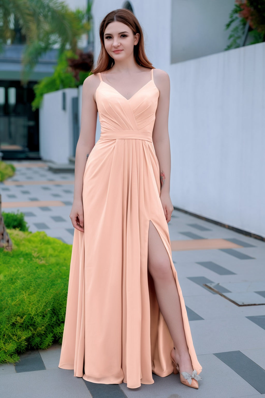 A-Line Floor Length Chiffon Bridesmaid Dress CB0718