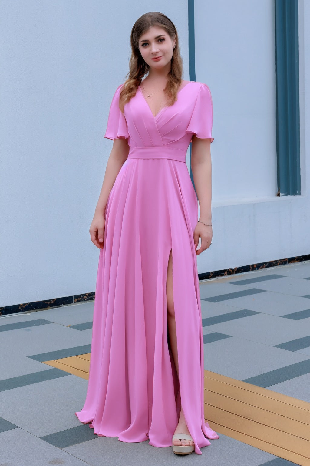 A-Line Floor Length Chiffon Bridesmaid Dress CB0719