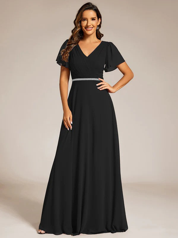 A-Line Sweep-Brush Train Chiffon Bridesmaid Dress CB0720