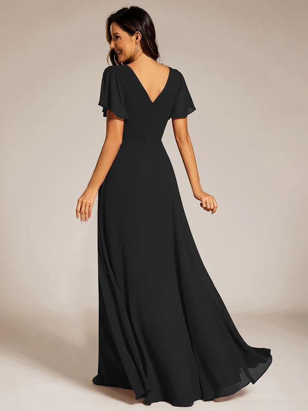 A-Line Sweep-Brush Train Chiffon Bridesmaid Dress CB0720