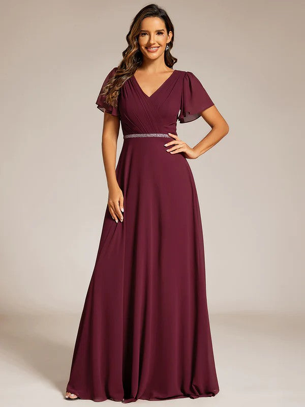 A-Line Sweep-Brush Train Chiffon Bridesmaid Dress CB0720