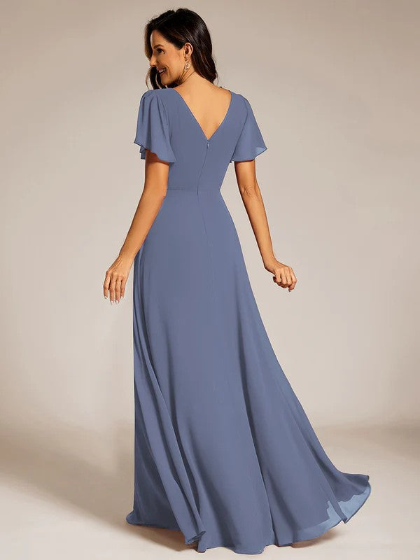 A-Line Sweep-Brush Train Chiffon Bridesmaid Dress CB0720