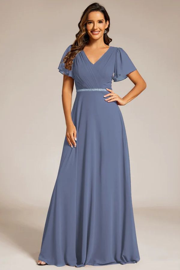 A-Line Sweep-Brush Train Chiffon Bridesmaid Dress CB0720