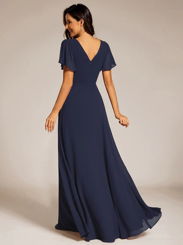 A-Line Sweep-Brush Train Chiffon Bridesmaid Dress CB0720