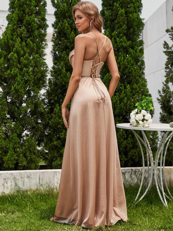 A-Line Floor Length Sequined Bridesmaid Dress CB0724