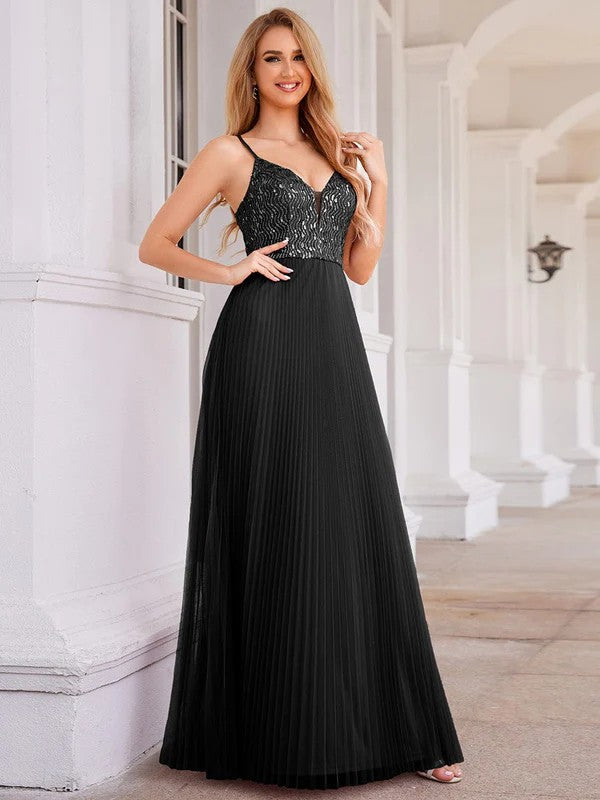 A-Line Floor Length Glitter Bridesmaid Dress CB0726