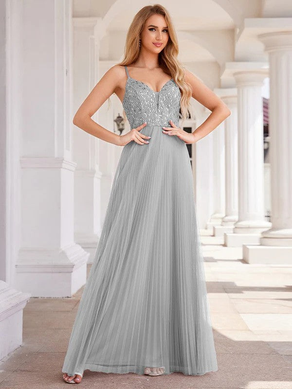 A-Line Floor Length Glitter Bridesmaid Dress CB0726