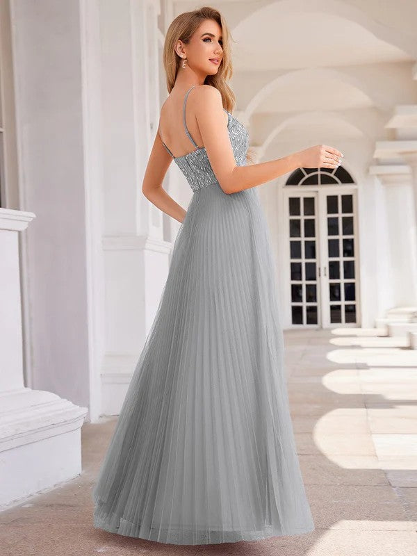 A-Line Floor Length Glitter Bridesmaid Dress CB0726