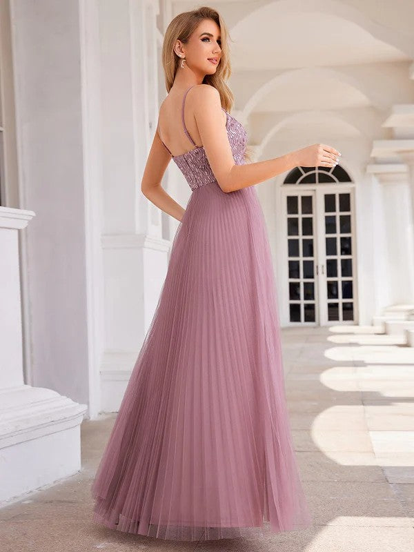 A-Line Floor Length Glitter Bridesmaid Dress CB0726