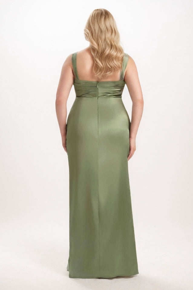 Sheath-Column Maxi Satin Bridesmaid Dress CB0734