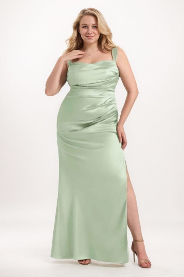 Sheath-Column Maxi Satin Bridesmaid Dress CB0734