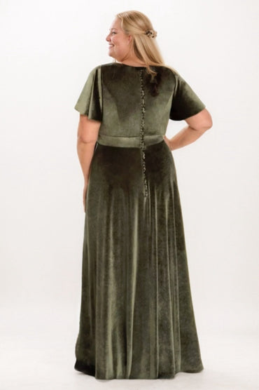 A-Line Maxi Velvet Bridesmaid Dress CB0788