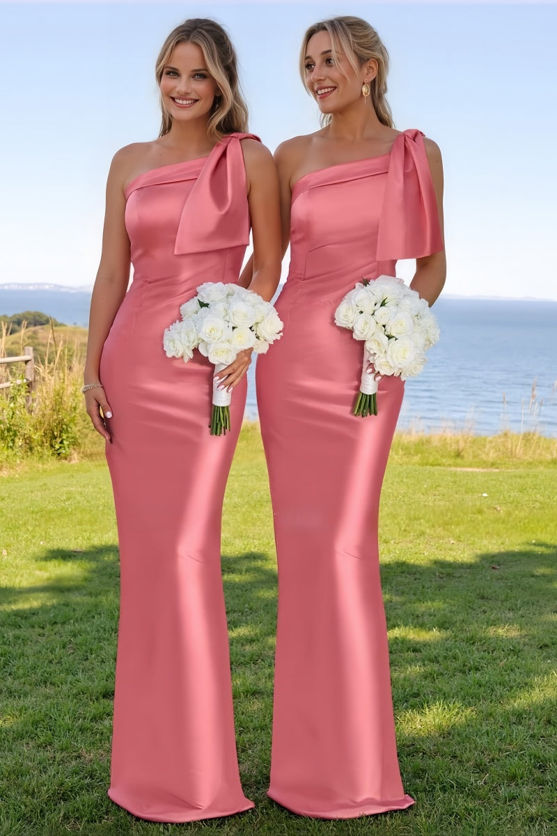 One-Shoulder Bridesmaid Dress with Back Slit in Pink CB0792