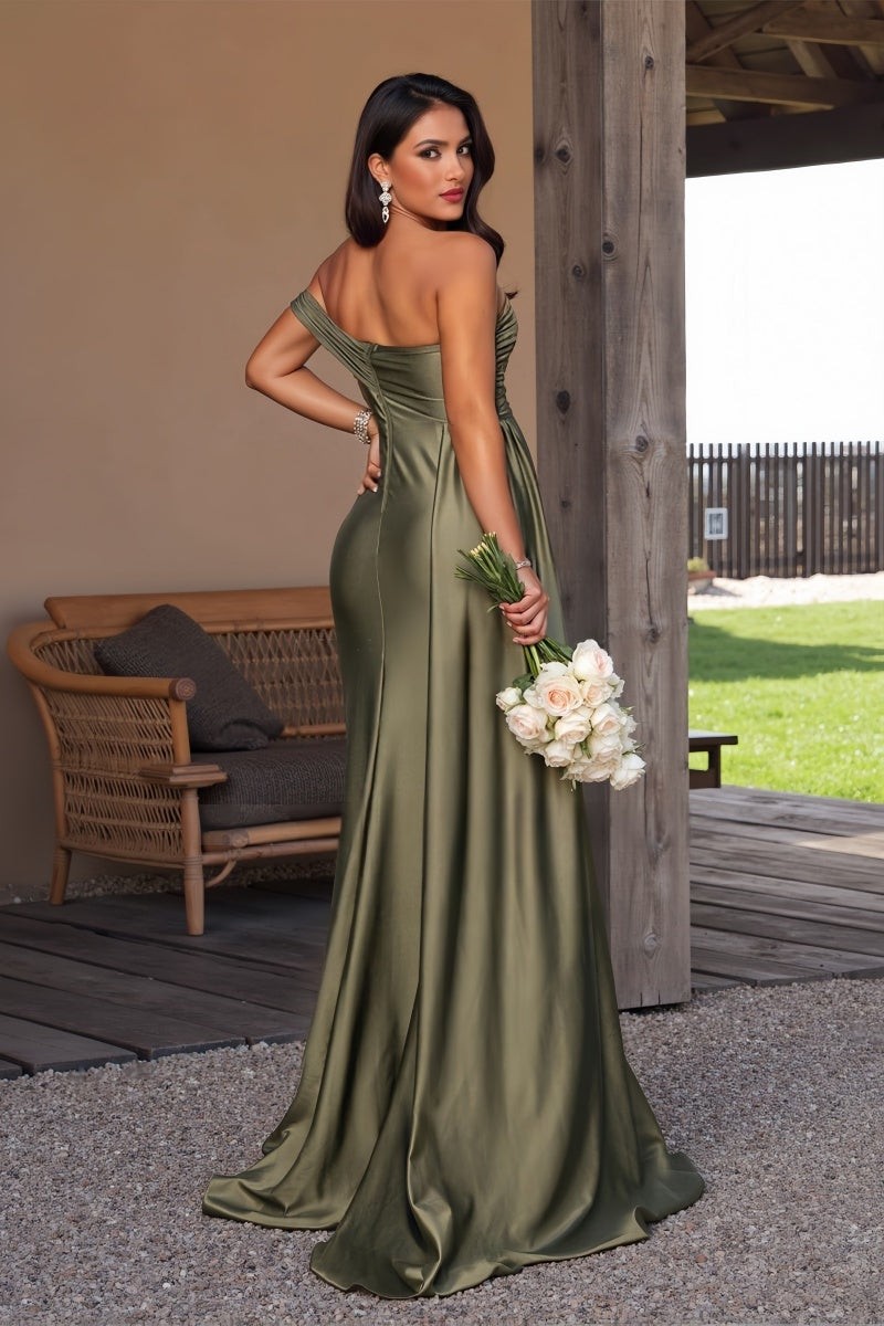 Sage Green Trumpet Bridesmaid Dress with Side Drape CB0798