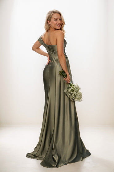 Sage Green Trumpet Bridesmaid Dress with Side Drape CB0798