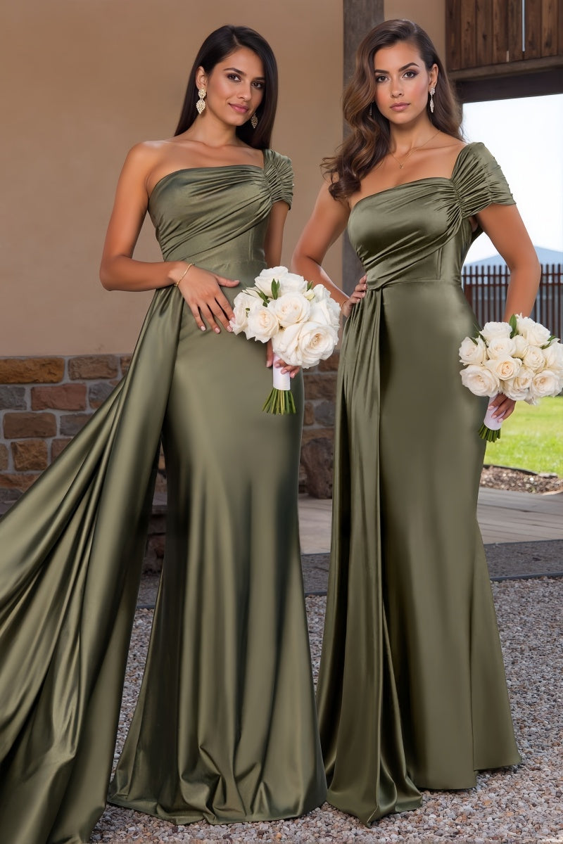 Sage Green Trumpet Bridesmaid Dress with Side Drape CB0798