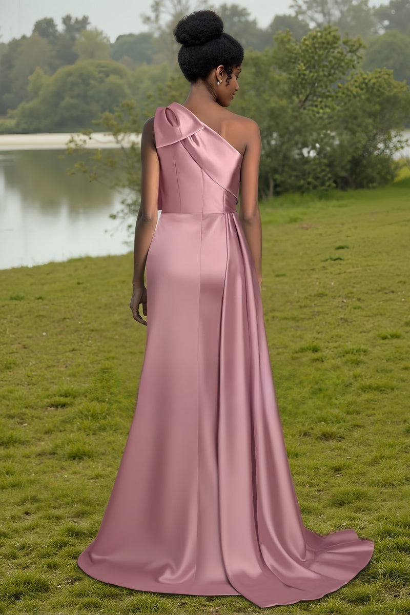 One-Shoulder Sheath Bridesmaid Dress with Bowknot CB0810