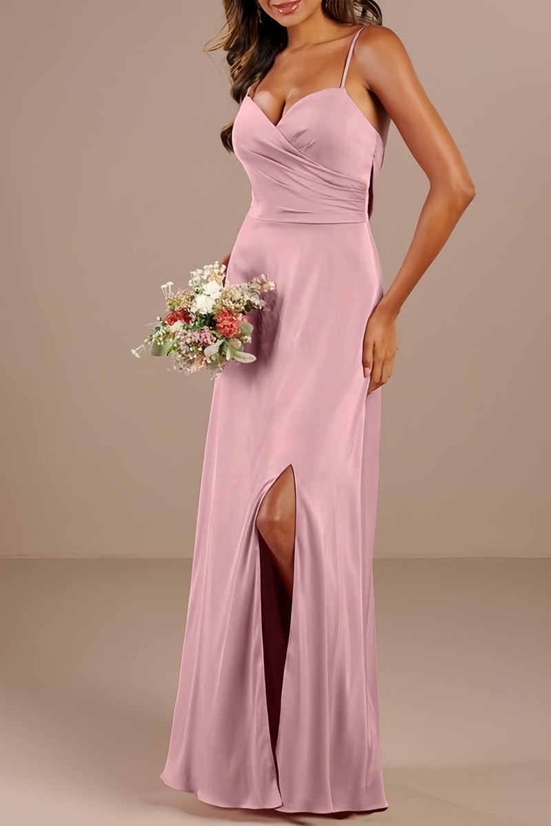 V-Neck Sleeveless Sheath Bridesmaid Dress with Split CB0811