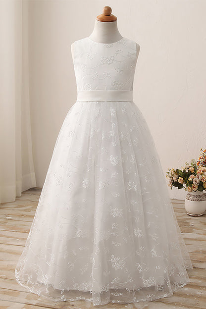 A-Line Tea Length Lace Flower Girl Dress CF0287