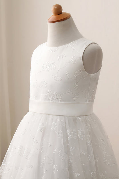 A-Line Tea Length Lace Flower Girl Dress CF0287