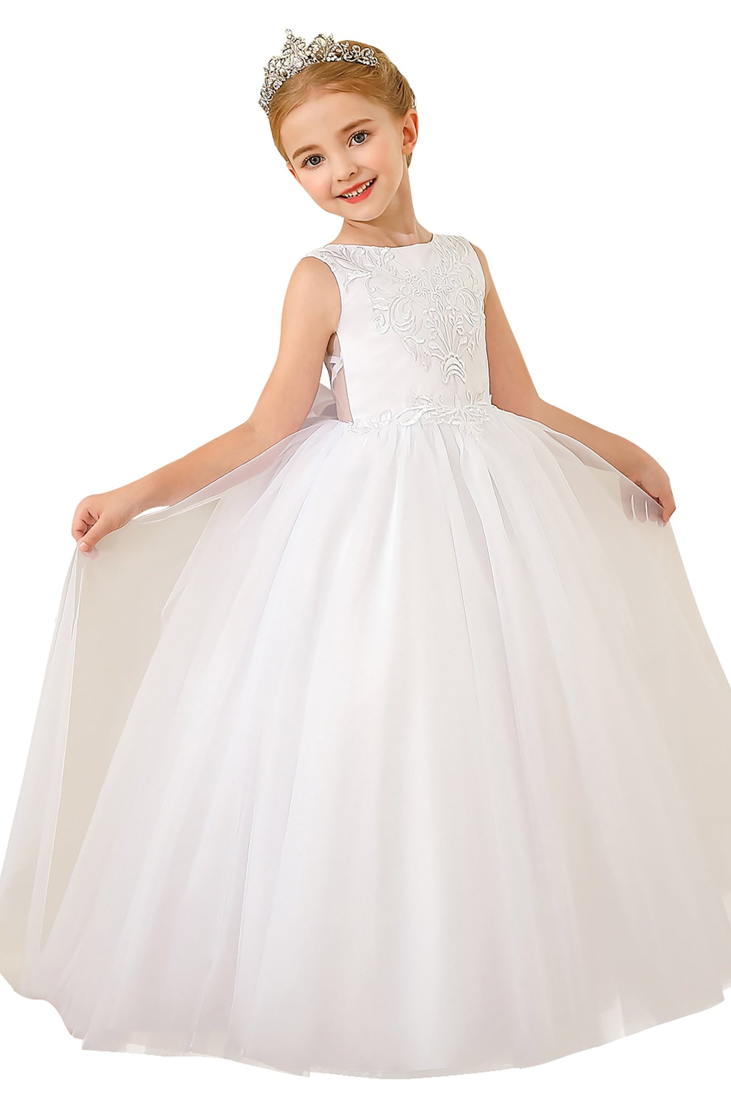 A-Line Floor Length Tulle Lace Flower Girl Dress CF0289