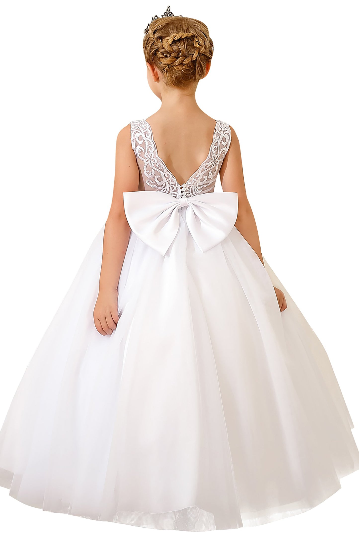 A-Line Floor Length Tulle Lace Flower Girl Dress CF0289