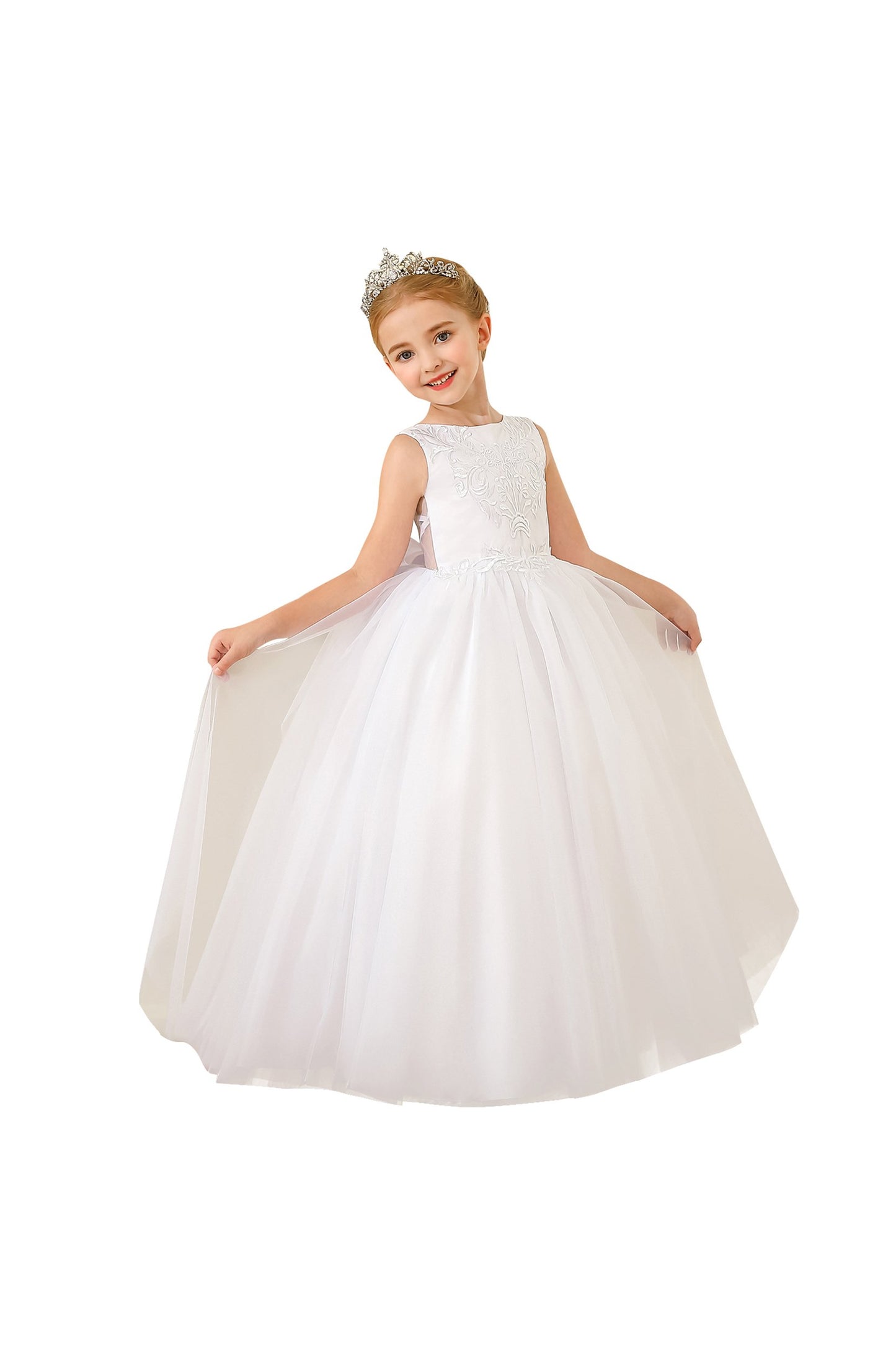 A-Line Floor Length Tulle Lace Flower Girl Dress CF0289