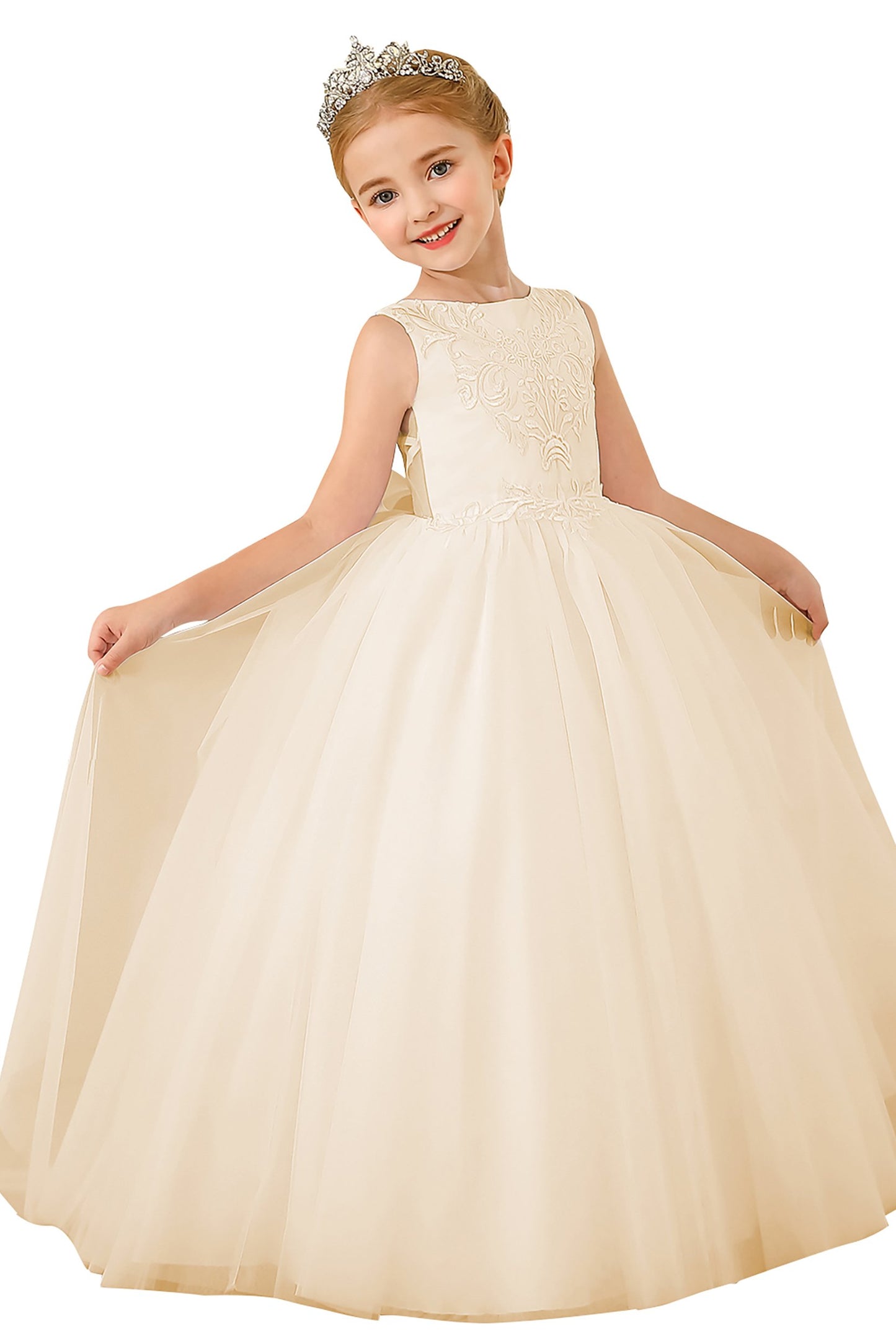 A-Line Floor Length Tulle Lace Flower Girl Dress CF0289